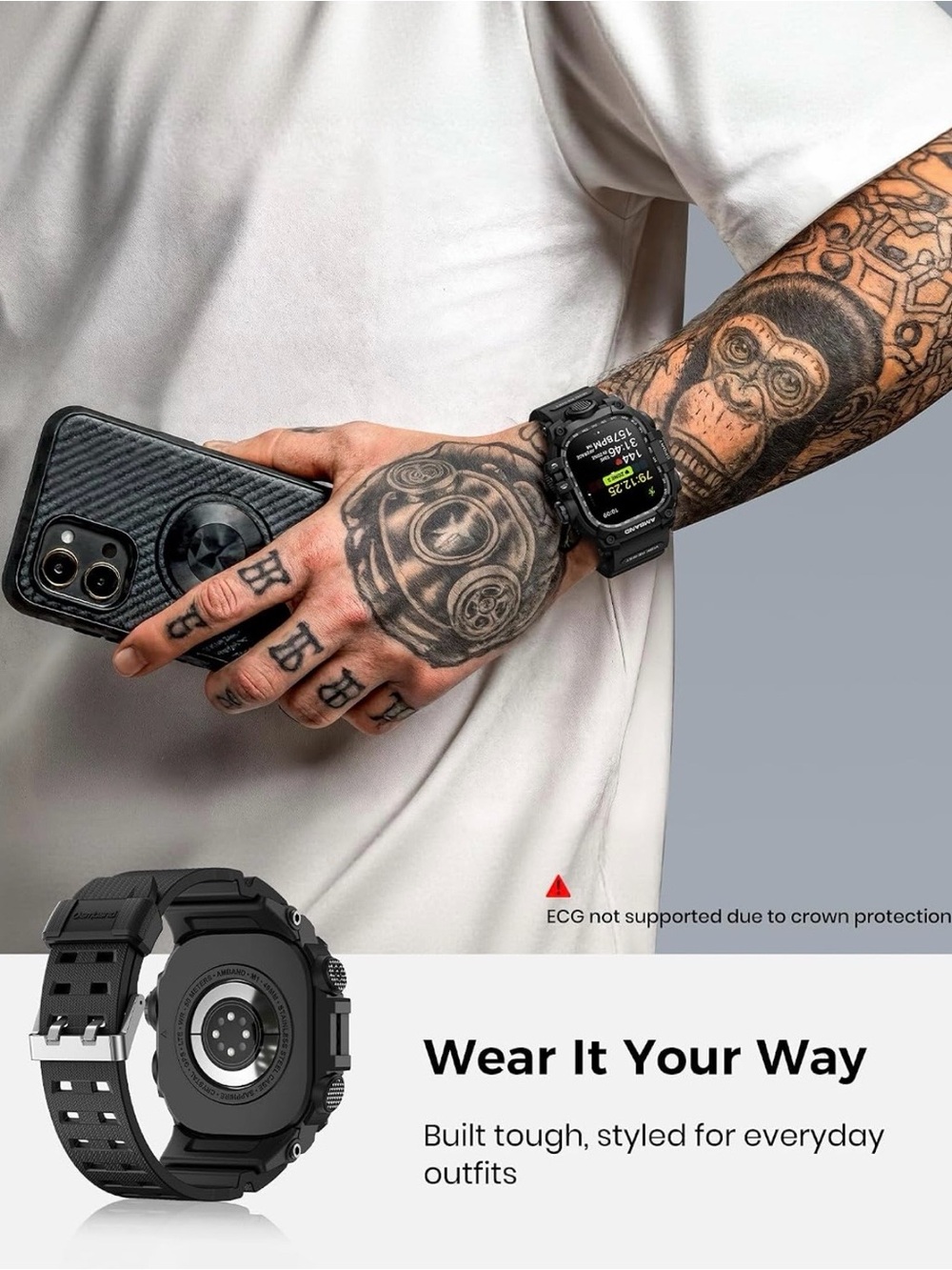 Amband M3 Series 49mm Black Protective Smartwatch Case for Apple Watch - Picture 9 of 16